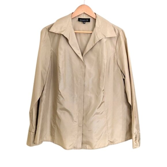 NWOT JNY 100% Silk Button Down Shirt Deep Champagne Color Size 14W - Picture 1 of 6